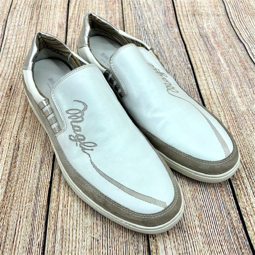 Bruno Magli Men's Size 12 White Leather Slip-On Magli Logo Comfort Sneakers